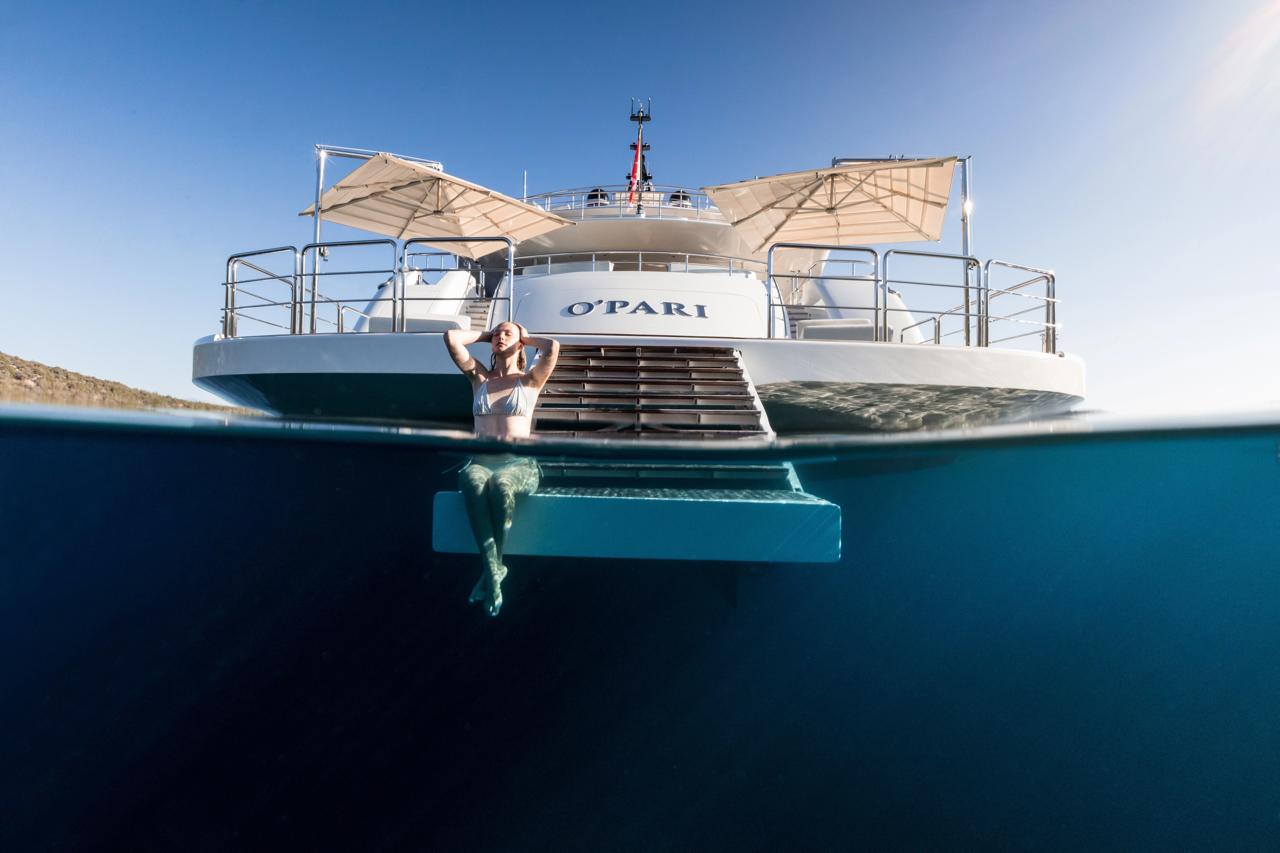 OPARI 95m luxury superyacht for charter in Monaco and French Riviera with helipad and infinity pool